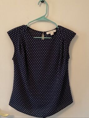Tahari Navy Polka Dot Cap Sleeve Blouse